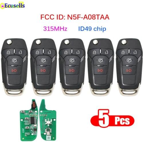 4 Buttons Flip Remote Key Keyless Entry Fob 315MHz with ID49 Chip for Ford Fusion 2013-2016 FCC ID: N5F-A08TAA HU101 Uncut Blade