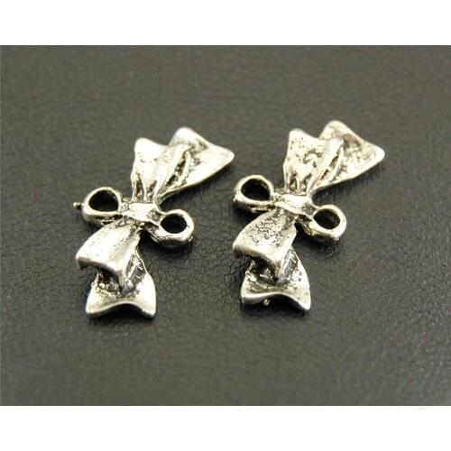50 pcs Silver Color Bow Charm Connectors Metal DIY jewelry making A418