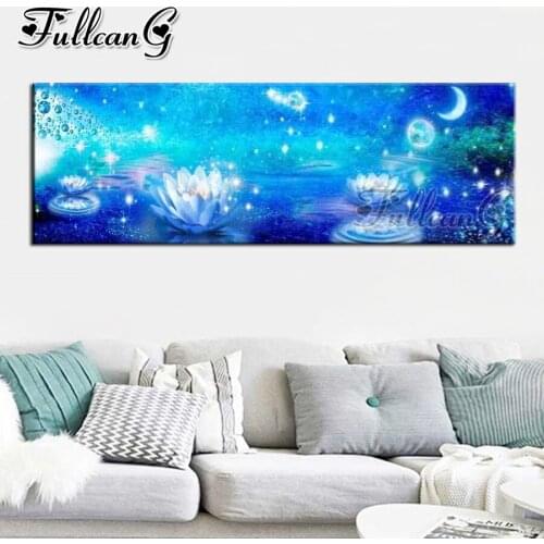 FULLCANG Abstract lotus landscape diy 5d full square round diamond embroidery large mosaic canvas painting sale decor FC3166