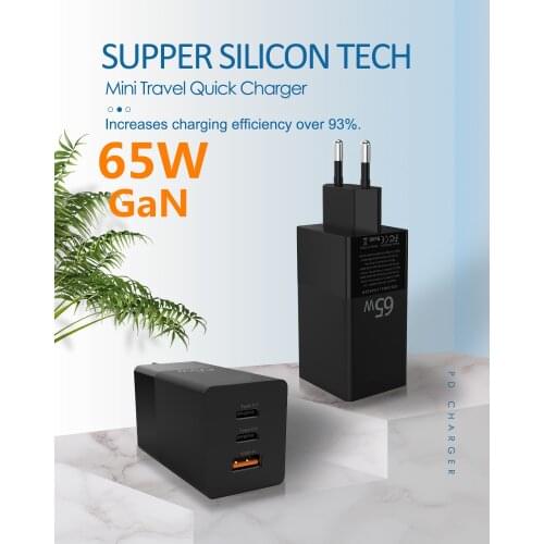65W GaN USB C PD MagSaf* Power Adapter 3-Ports Fast Smart Mobile Phone Quick Charger For Laptop Macbook iphone Xiaomi Huawei