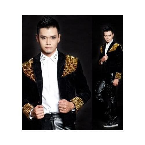 Freeship rivet black mens bar/club/hip top jacket/stage performance,only jacket/Asia size