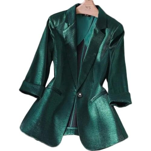 Plus Size Womens Seven Points Sleeve Blazer Korean Spring Summer Casual One Piece Suit Jacket Thin One Button Luxury Outerwear