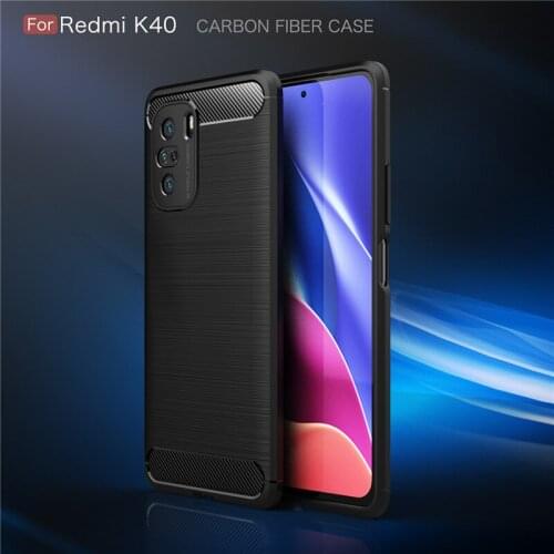 For Xiaomi Redmi K40 Pro POCO F3 Brushed Carbon Fiber Soft TPU Bumper Phone Case for Redmi K40 Pro Plus Silicone Back Cover