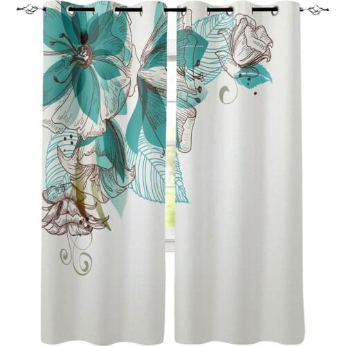 Flowers Bloom Turquoise Plants Roses Window Treatments Curtains Valance Living Room Bedroom Kitchen Kids Room Floral Drapes