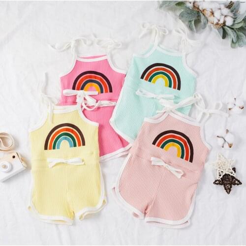 0-4Yrs Rainbow Bodysuits Sleeveless Playsuits Soft Cotton Summer Baby Girls Clothing Outfits