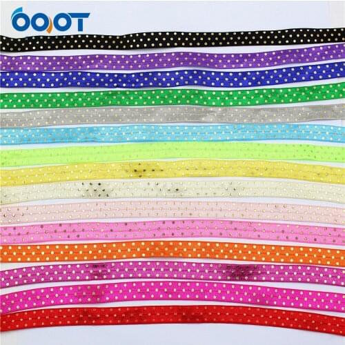 16mm,10 yards Hot gold Dots Elastic Foldover Elastics Stretch Hair Ties Headbands for Baby Girls Hair Bow,E-20514-1013