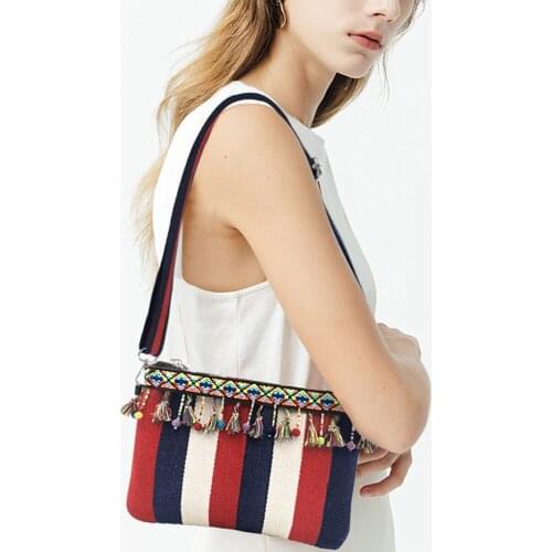 Ethnic Fringed Womens Shoulder Bags Canvas Wrist-lets Fashion Women Messenger Bags Popular Lady Purse