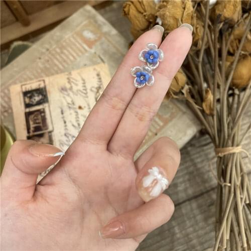 Blue and White Flower Stud Earrings Compact Gentle and Sweet Temperament Fashion With Simple Stud Earrings Gifts for Friend