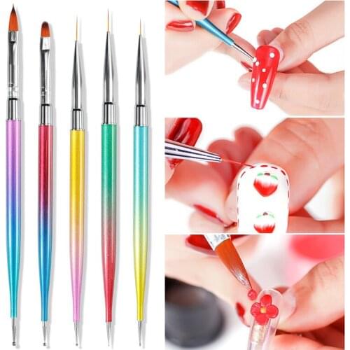 5pcs/ Set Nail Art Drawing Brushes Gradient Steel Tube Colorful Nail Pen Set Double-head Point Drill Painting Tool DIY Nails Art