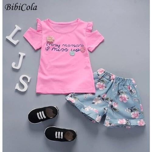 BibiCola Summer Baby Girls Clothes Sets Toddler Cotton Flowers Tops +Shorts Pants 2pcs Clothing For Baby Girls Tracksuits Sets