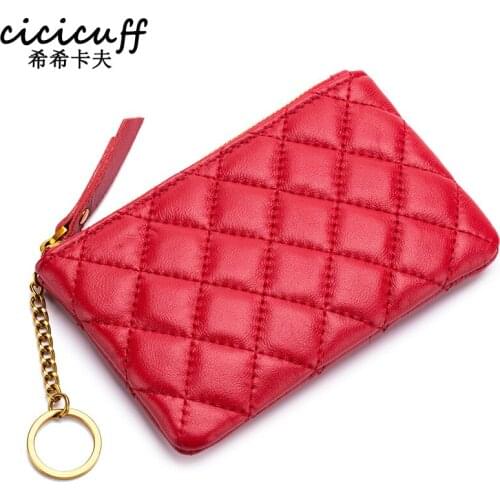 CICICUFF Women Coin Purse Genuine Sheepskin Leather Card Holder Zipper Coin Organizer Pouch with Keychain Small Change Purse New