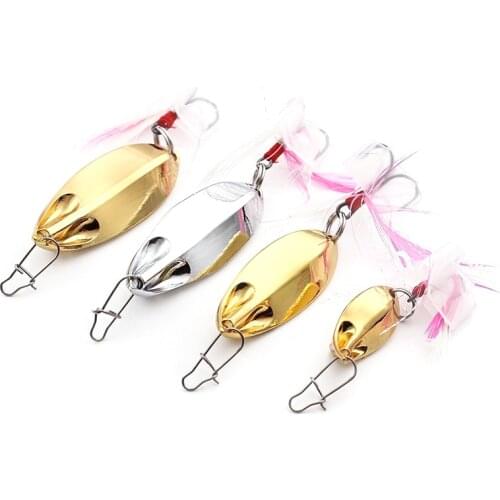 1PCS Metal Gold Sliver Sequins with Feather 5g 10g 15g Fishing Lures Spoon Lure Hard Baits Bass Pike Fishing Tackle