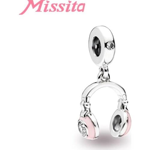 MISSITA Women Pink Earphone Pendant Charm fit Brand Bracelets & Necklaces for Jewelry Making Ladies Jewelry Accessories