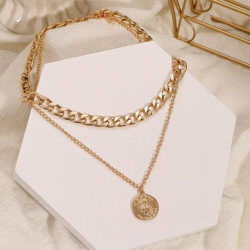 Punk Layered Chain Necklace Neck Chains for Women Vintage Exaggerated Golden Gothic Hoop Metal Necklace 2021 Clavicle Jewelry