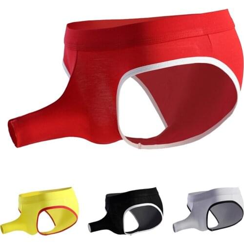 New mens sex appeal thickened briefs modal breathable gun and egg separation opening airplane pants briefs