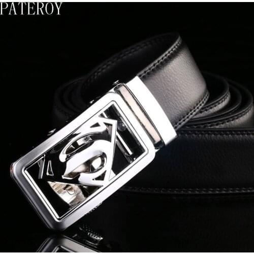 PATEROY Leather Belt Men Ceintures Designer Belts Mens High Quality Ceinture Homme Silver Automatic Buckle Male Waist Strap Riem