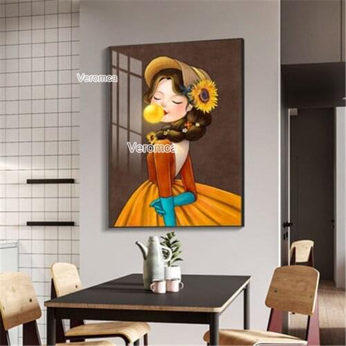 5D Diy Cartoon Diamond Painting Little Girl Diamond Embroidery Childrens Room Decor Full Square Round Drill Cross Stitch Kit
