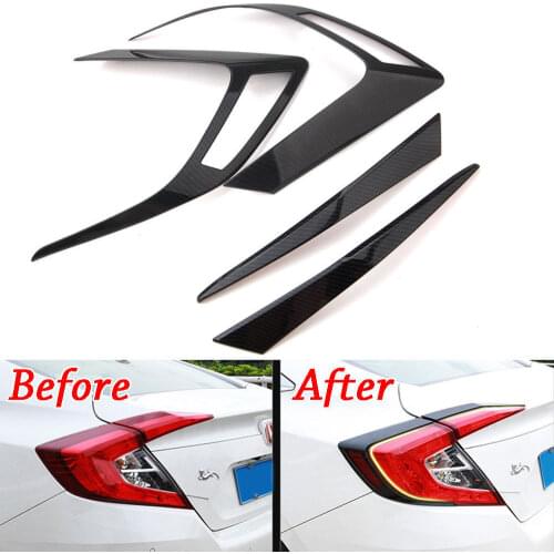 BBQ@FUKA New Accessory Fit For Honda Civic 10th 2016 -2017 2018 4 PCS ABS Rear Light Tail Lamp Cover Trim Carbon Fiber Style