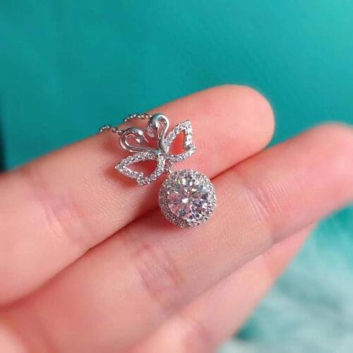 Silver 925 necklace swan style moissanite pendant 1.00ct D VVS silver 925 jewelry necklaces for women