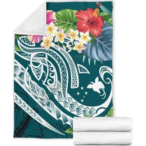 Papua New Guinea Polynesian Blanket Summer Plumeria Turquoise printed Wearable Blanket Adults/kids Fleece Blanket Sherpa Blanket