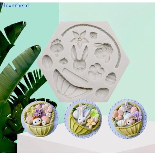 Easter Cake Mold Alice Rabbit Flower Basket Clay Mold Cookie Mold Baking Utensil Chocolate Mold Fondant Tools Cake Decorations