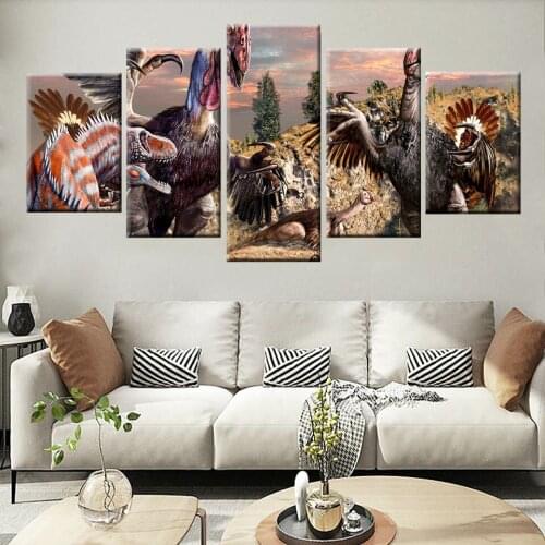 HD Printing Nordic Poster 5 Piece Set Dinosaur Animal Painting Wall Art Canvas Painting Living Room Bedroom Home Decoration