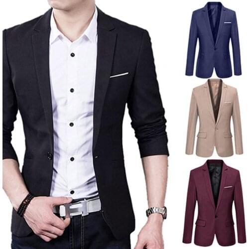 Casual Blazer Men Jackets Solid Color Men Blazers Long Sleeve Single Button Lapel Slim Suit Blazers Men Outwear veste homme
