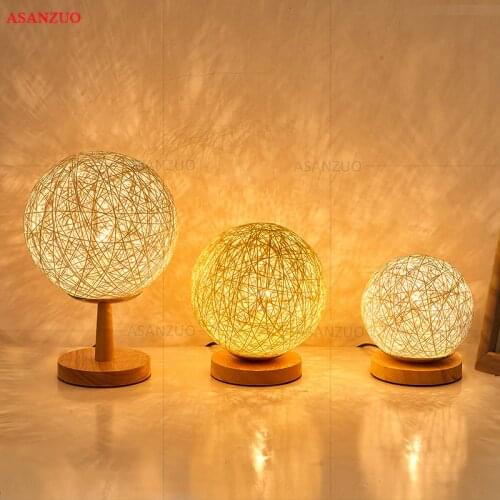 Rattan Desk lamp Bedside Table lamp US/EU Plug Dimmable Bedside lamp Bedroom Decoration Night light Creative Birthday Kids Gift