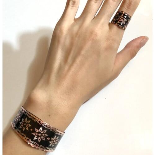 Silver Plated Fashion Trend Women Handmade Copper Ring Bracelet Bangle Set Gift