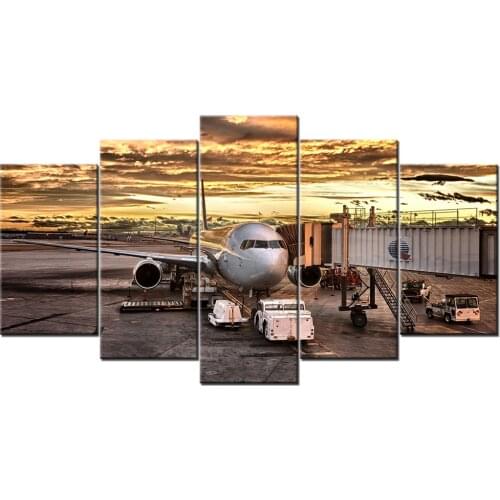 Airplane at Schiphol Airport 5 Piece Modern Canvas Paintings Wall Art Picture For Home Decoration