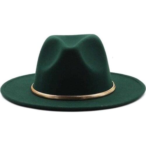 Wide Brim Black/green Simple Church Derby Top Hat Panama Solid Felt Fedoras Hat for Men Women artificial wool Blend Jazz Cap