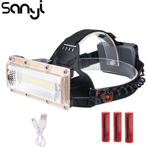 COB LED Wide angle Headlamp USB Charging Headlight 3 Modes Head Torch Front Light Flashlight Lanterna for Camping,+USB Cable