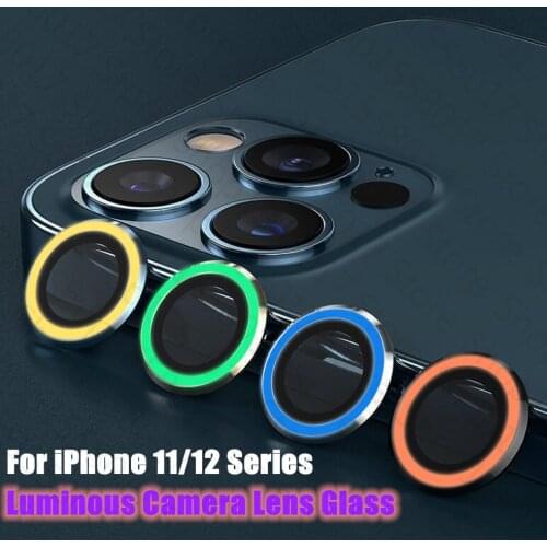 Luminous Metal Ring Tempered Glass For iPhone 12 11 Pro Max Full Camera Lens Protector for iPhone 12 Pro 12mini Protective Cap