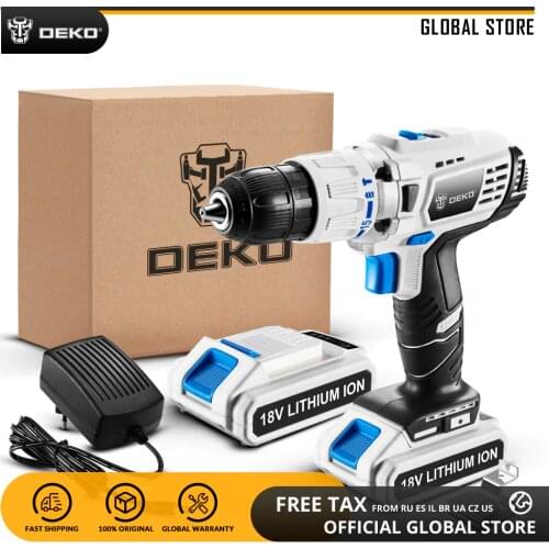 DEKO GCD18DU3 18V Impact Electric Screwdriver Cordless Drill Variable Speed Mini Power Driver with LED Light 2 Lithium Battery