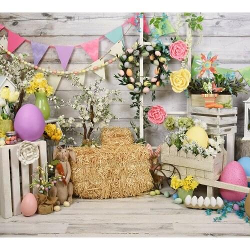 Photography Background Easter Day Banner Newborn Baby Kids Portrait Easter Eggs Bunny Haystack Photo Studio Booth Background