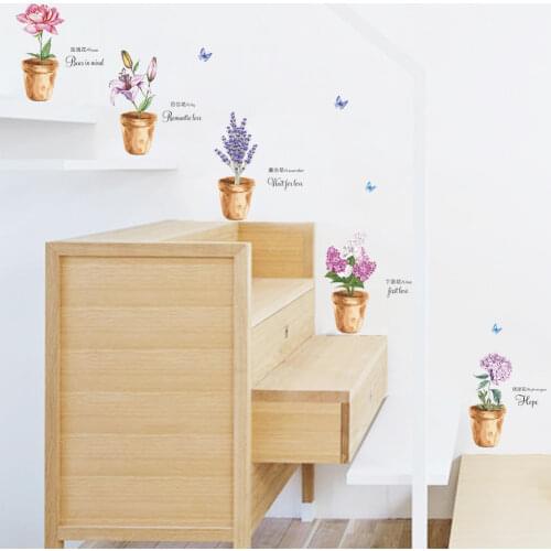 Green Plant Bonsai Flower Butterfly Wall Stickers Home Decor Living Room PVC Wall Decals DIY Kitchen Mural Art Decoration