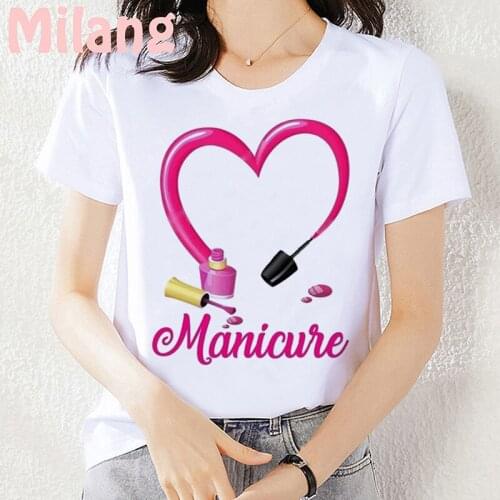 Summer 2021 Fingernail Cartoon Mujer Camisetas White Top T Shirts Aesthetics Graphic Casual Short Sleeve Polyester Women T-Shirt