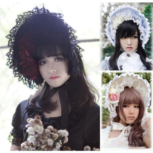 Princess Sweet Lolita Bonnet Adult Gothic Lace Bonnet Summer Sun Hat for Women