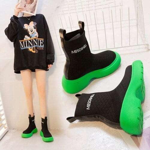 SUNNYS Women Boots Green Sole High Heels Platform Chelsea Boots Womens Winter Fashion Brand Knight Boots Martin Boots for Women