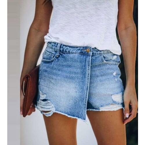 Women Ripped Hole Denim Shorts High Waist Bodycon Distressed Hole Bottoms Casual Button Pockets Sexy Shorts Jeans 2021 Harajuku