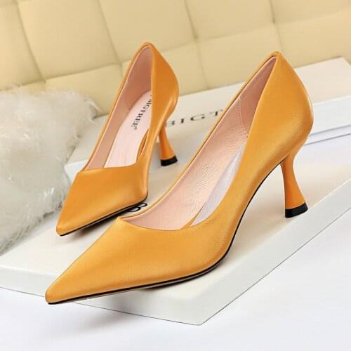 2019 Fashion Women Pumps Shoes Shallow Dress Sexy PU Pointed Toe Thin Heels 7CM High Heels Womens Wedding Shoes