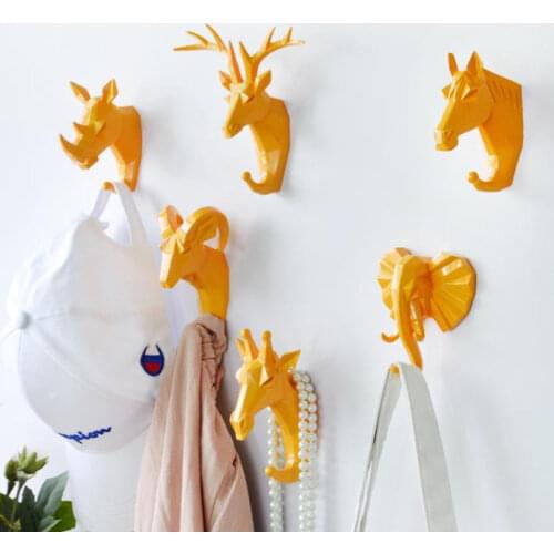 1pc Hanging Hook Animal Head Decorative Hook Deer Elephant Unicorn Rhinoceros Hanger Hook Keys Clothes Hat Wall Decoration Rack