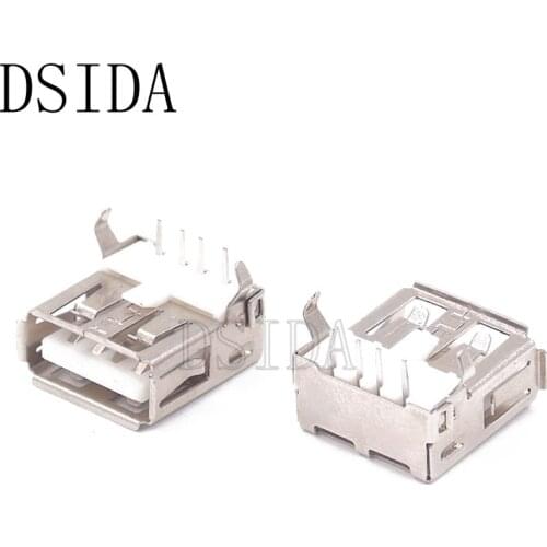 10pcs/lot USB 2.0 4Pin A Type Female Socket Connector PCB Socket USB-A type 2 feet 90 degree Data Transmission Charging
