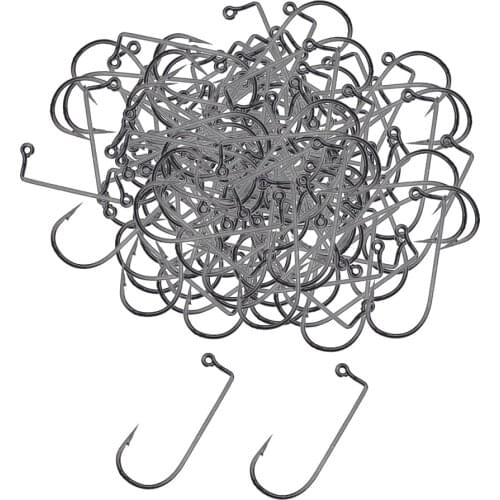 100pcs Worm Fishing Hooks Carbon Steel Jig Barbed Hook Long hook handle design Fishhooks For Big Fish