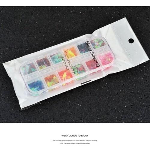 12 Grids 3D Laser Glitter Butterfly Shape Nail Flakes Luminous Laser Mermaid Nail Accessories DIY Nail Decorations