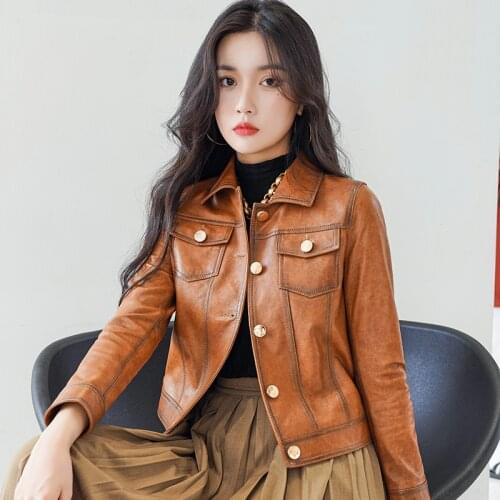 2021 Spring Leather Women Jacket Casaul Real Sheepskin Coat Female Overcoat Biker Coats and Jackets Womens Clothes Slim WPY3388