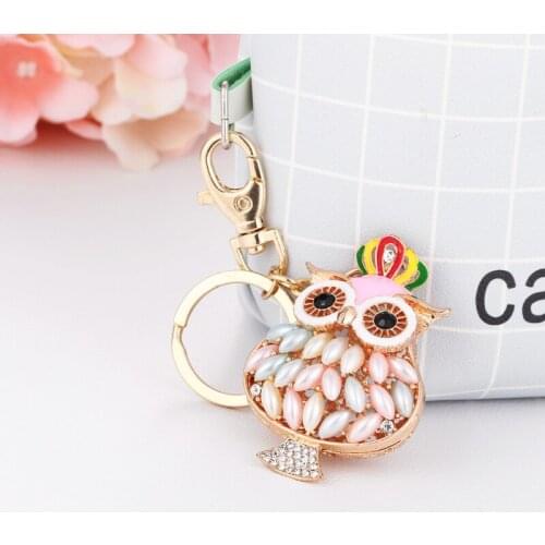 2021 spring fashion new cute rhinestone painting oil pearl color owl bag wallet key chain birthday party gift
