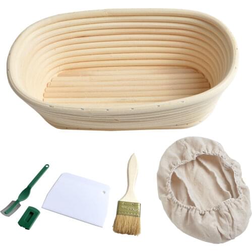 10 inch Oval Bread Proofing Basket Sourdough Rising Basket Bannetons Basket Bortforms w/Linen Cover Dough Scraper Bread Lame
