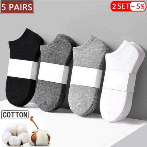 5 Pairs/Set Mens Cotton Short Socks Thin Black White Business Men Boat Sock Soft Breathable Solid Color Male Ankle Socks summer