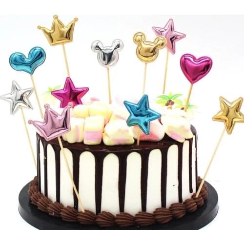5PCs Love Happy Birthday Cake Toppers Crown Stars Cupcake Topper Flags For Wedding Kids Birthday Party Supplies Cake Decoration